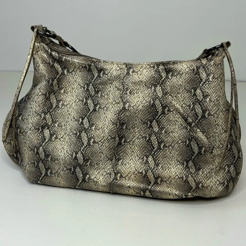 Hobo Lennox Leather Snake Print Gold Tone Shoulder Hobo Bag
